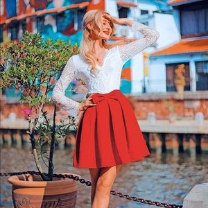 Sweet Your Heart Bow Skirt in Ruby